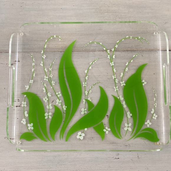 Vintage Acrylic Lucite Floral Nature Leaves Tray with Handles. Stotters 1980’s - Picture 11 of 11